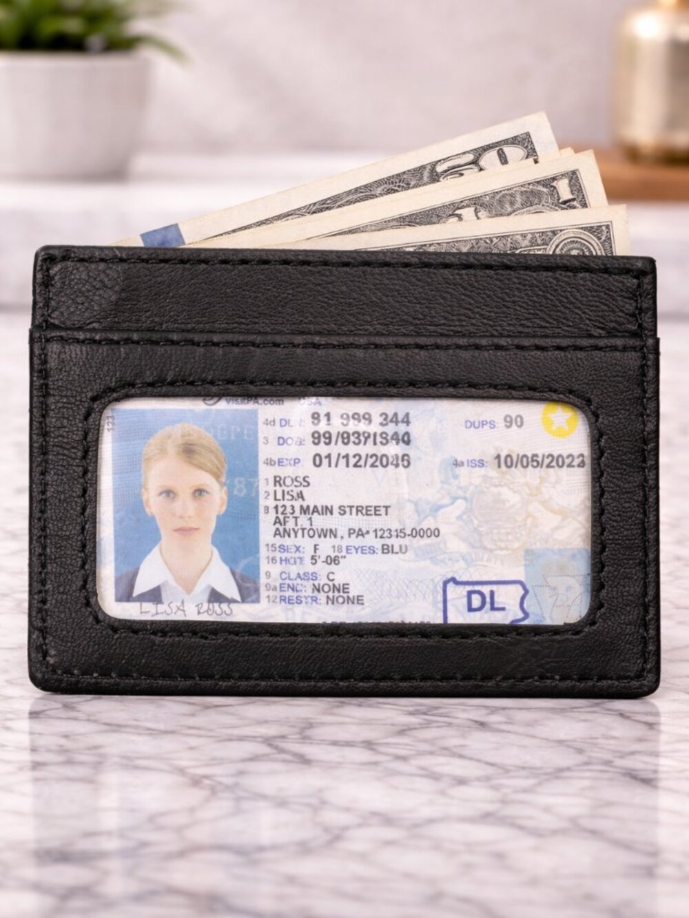 Genuine Leather Men Slim Credit Card Case ID Holder, Black